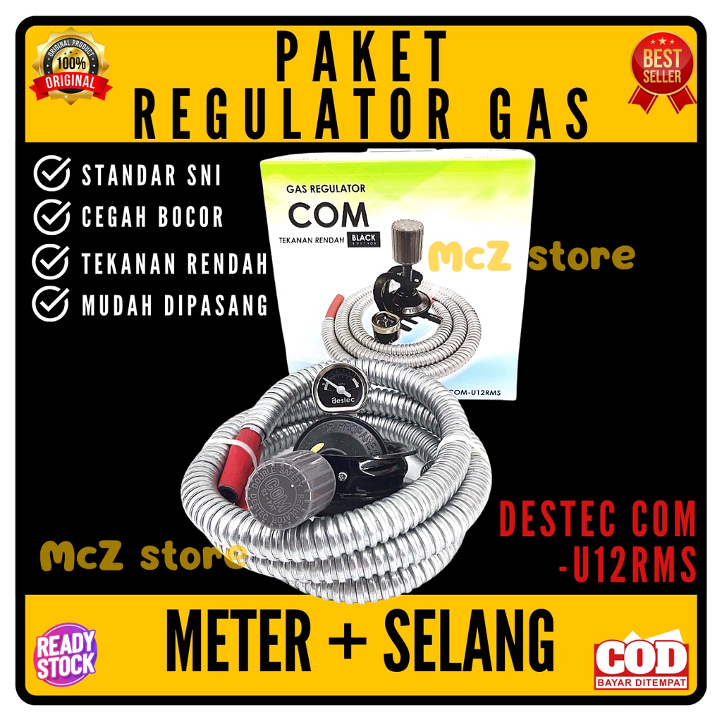 PAKET REGULATOR GAS METER + SELANG DESTEC COM-U12RMS SNI TEKANAN RENDAH - REGULATOR KOMPOR GAS 3KG P