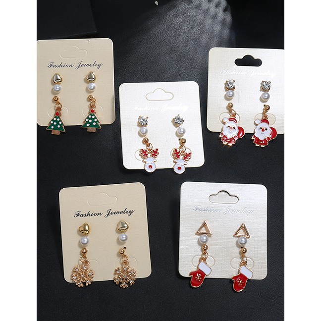 LRC Anting Tusuk Fashion Golden Tree Cartoon Snowflake Christmas D22096