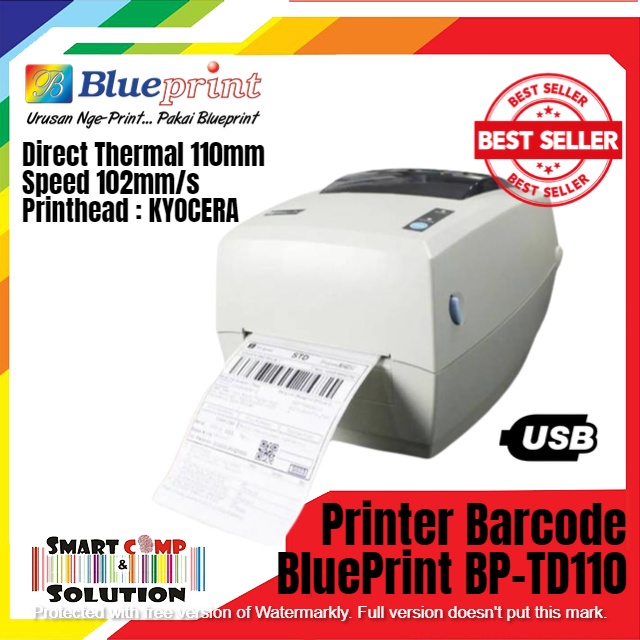 Printer Barcode Thermal BluePrint BP-TD110 USB Label Resi Marketplace