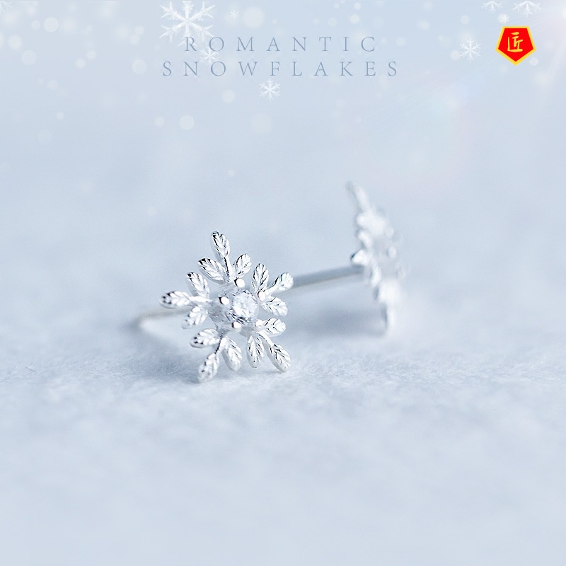 [Ready Stock]S925 Silver Snowflake Ear Studs Fashion Diamond Flower Necklace
