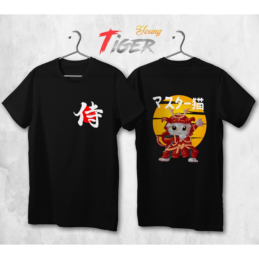 kaos jepang kucing samurai S-XXL katun combed 30's kaos anime kaos murah kaos jepang kaos distro