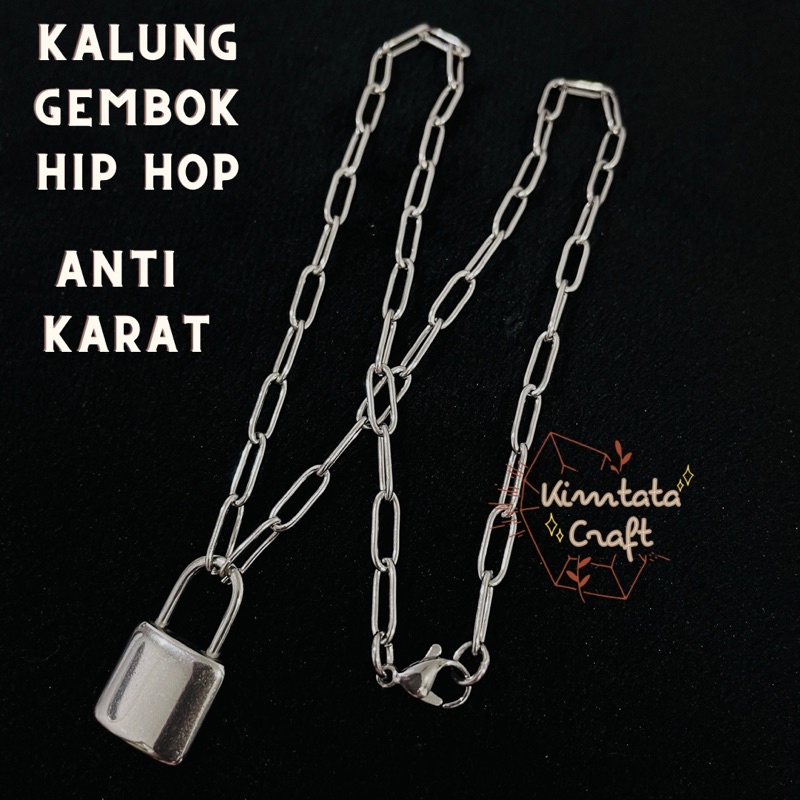 (Anti Karat) Kalung Rantai Gembok Pria Wanita Unisex Choker Hip hop aksesoris fashion korea Titanium