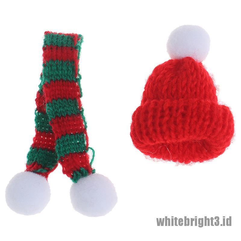 (white3) Miniatur Topi Natal + Syal Skala 1 / 6 1 / 12 Untuk Aksesoris Rumah Boneka