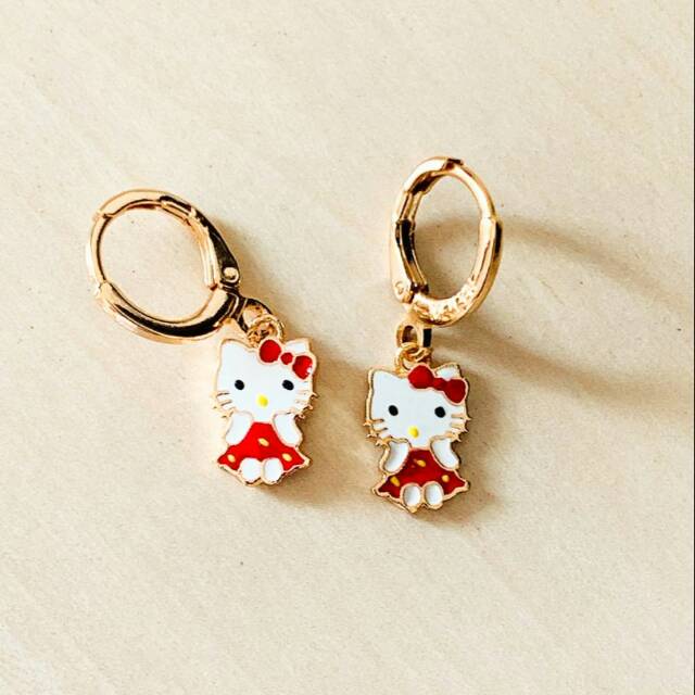 Anting Anak Hellokitty red dress gold