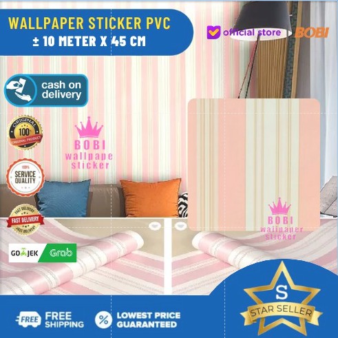 Wallpaper Sticker Motif Garis2 Pink 5373-1 / Wallpaper New 2021 /  Uk.9mx45cm