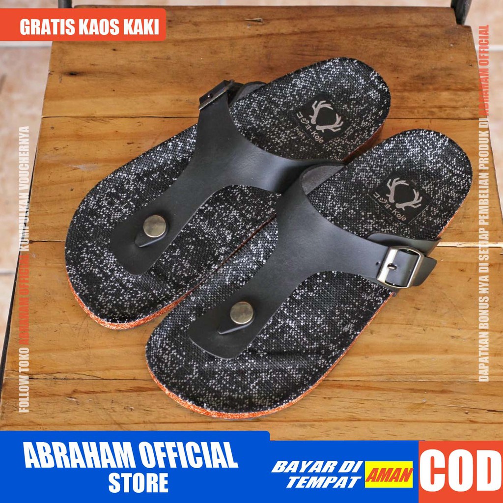 ABRHM x CIKHENI Sandal Jepit Pria Sandal Pria Kulit Pu Sendal Cowok Keren Sandal Cowo Kekinian Ori