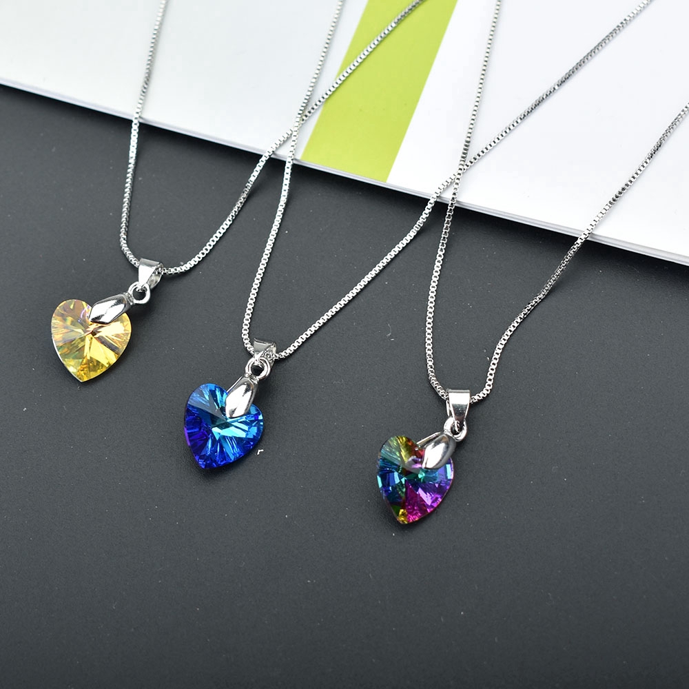 Kalung Rantai Choker Liontin Hati Kristal Warna Biru Untuk Wanita