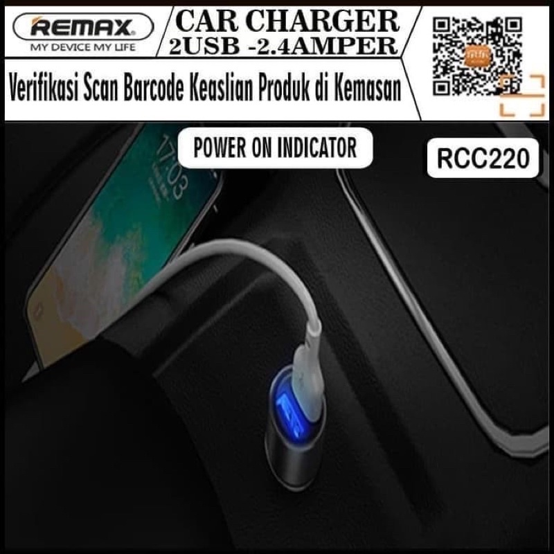 Charger mobil REMAX Rechan Series 2 USB 2.4A Car Charger RCC220