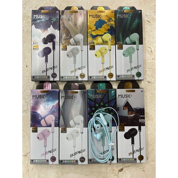 Headset U28 Macaron Mic Hansfree Handset HF Macaron U28 ExtraBass Earphone Macaron U28 Mic Extrabass