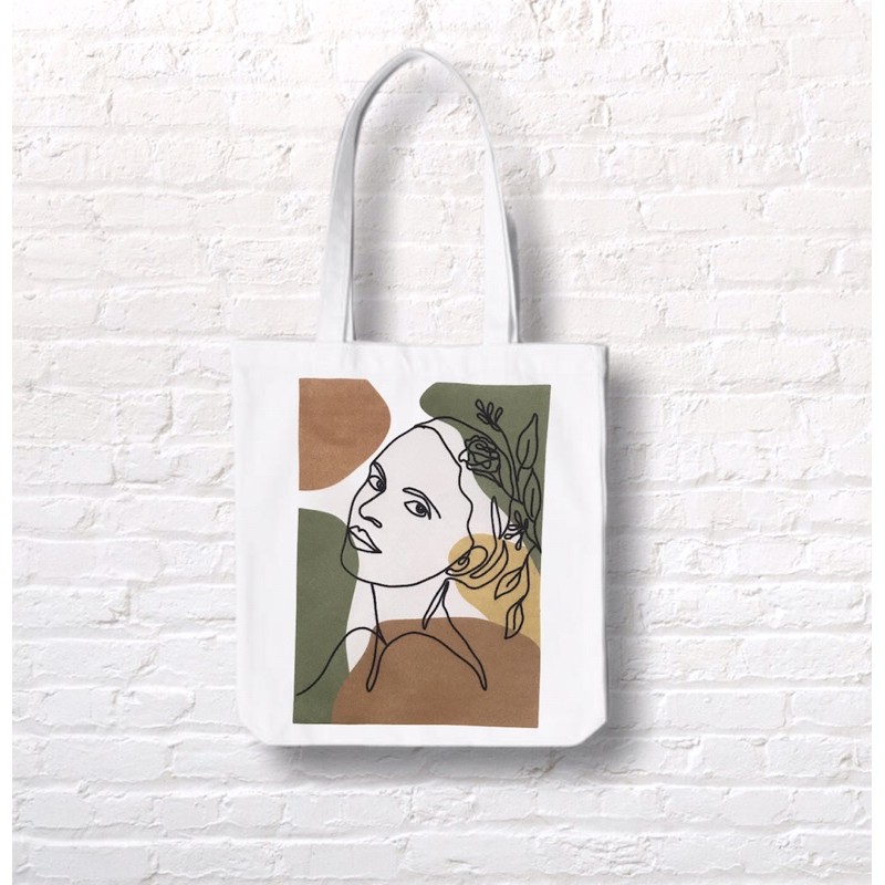 Face abstract nordic art style tote bag totebag