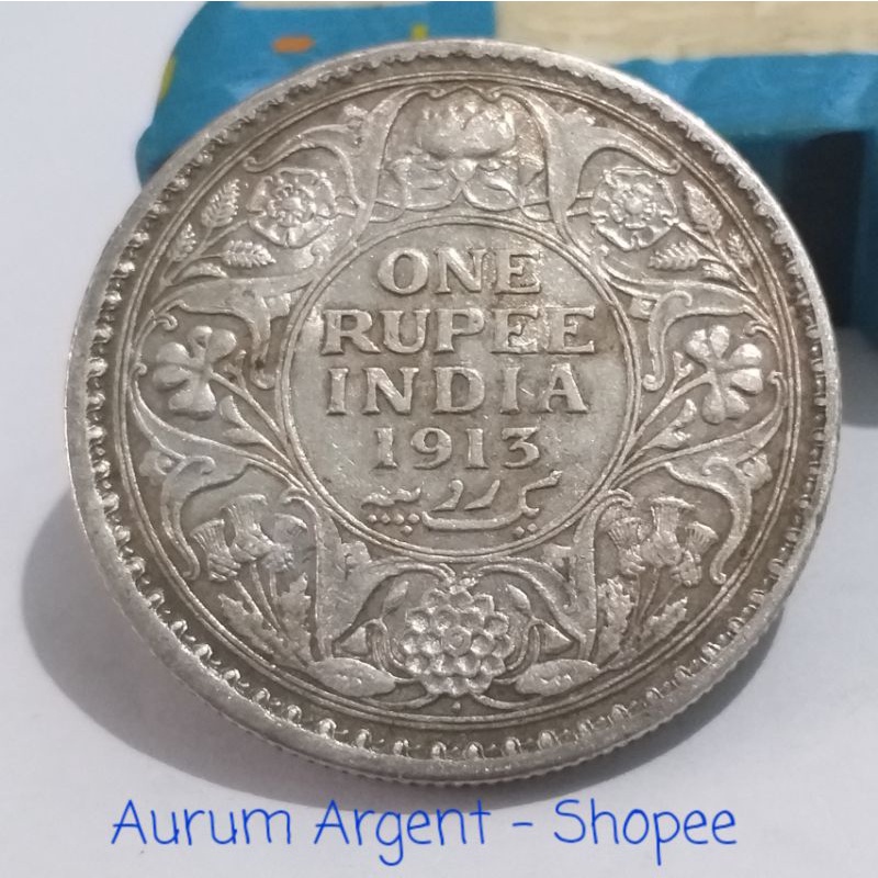 SD.14-- 1 PC KOIN PERAK KUNO ASLI 1 RUPEE GEORGE V KING EMPEROR TH 1913. -- SILVER COIN --