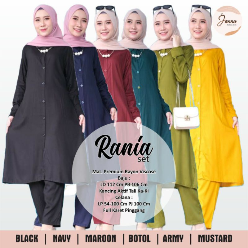 rania tunik set polos LD 112cm - setelan tunik dan celana rayon viscose