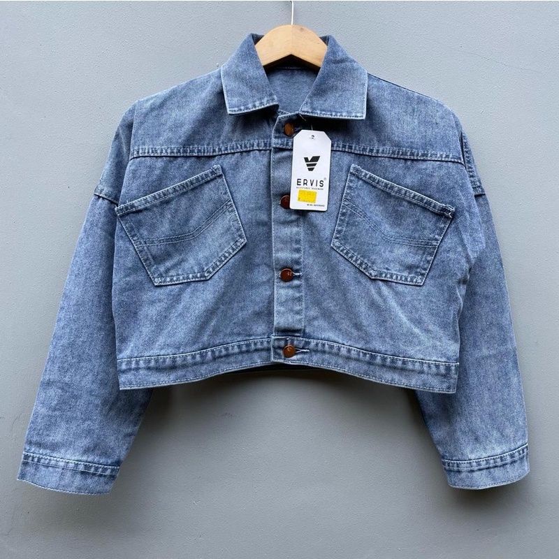 (NEW)Jaket Jeans Crop ribbon edition