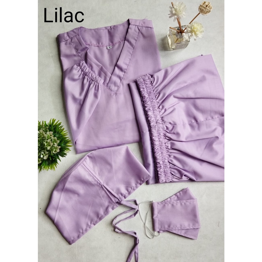 Baju OK OKA dokter jaga perawat petugas medis lengan PANJANG KARET ukuran S M L XL XXL-Lilac