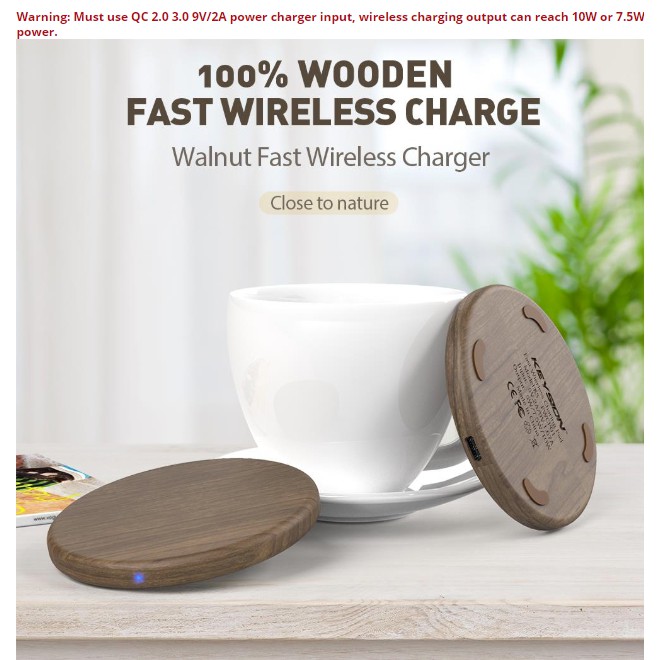 Keysion Pad Charger Wireless Fast Charging 10w Bahan Kayu Untuk Iphone/Android - Bergaransi 6 bulan