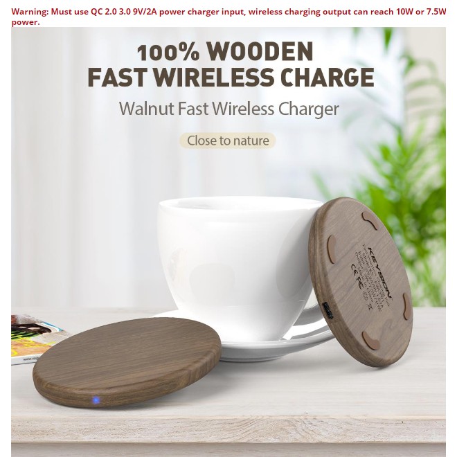 Keysion Pad Charger Wireless Fast Charging 10w Bahan Kayu Untuk Iphone/Android - Bergaransi 6 bulan