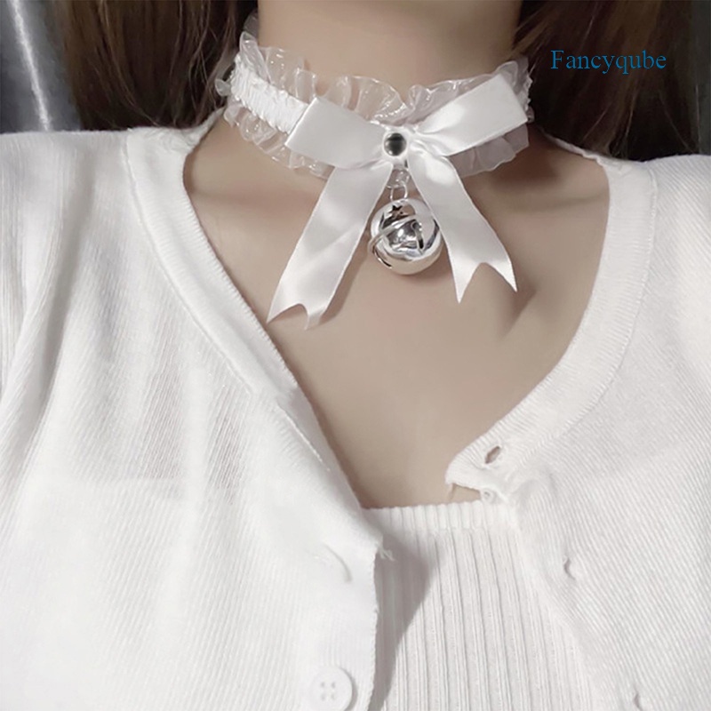 Fancyqube Kalung Choker Bahan Lace Dapat Disesuaikan Dengan Lonceng Gaya Gothic Untuk Wanita