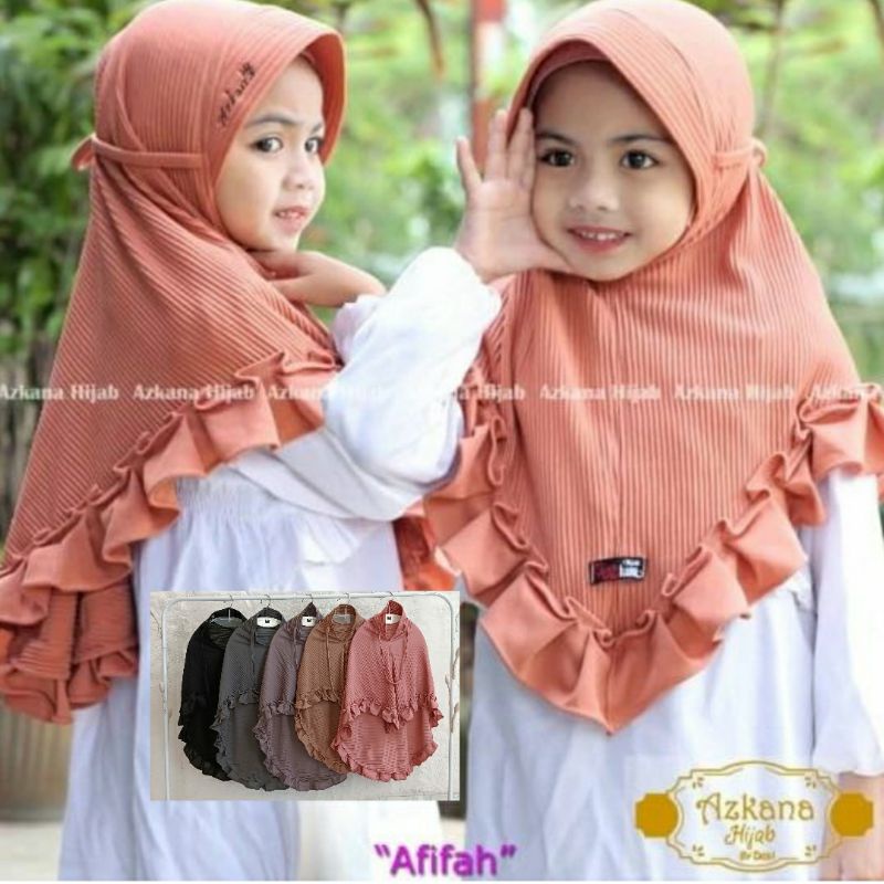 jilbab anak afifah plisket rempel tali / bergo anak