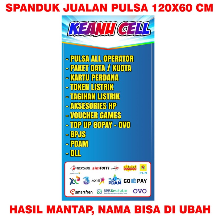 

TERLARIS !!! Spanduk Banner Konter Pulsa ukuran 60cm x 120cm TIPE D
