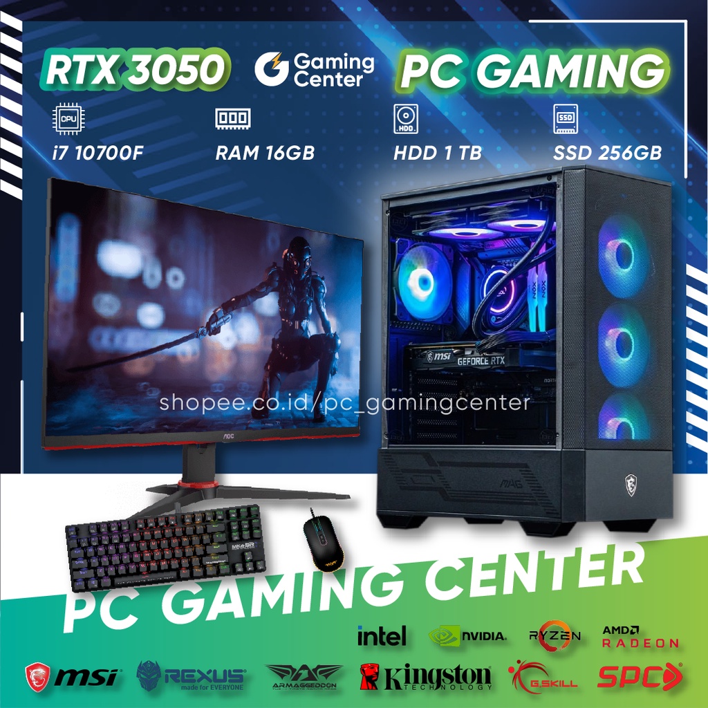 Bergaransi (GGP) PC Gaming Eiditing Rendering Livestreaming Core i7 Fullset RTX 3050 Ram 16GB Hdd