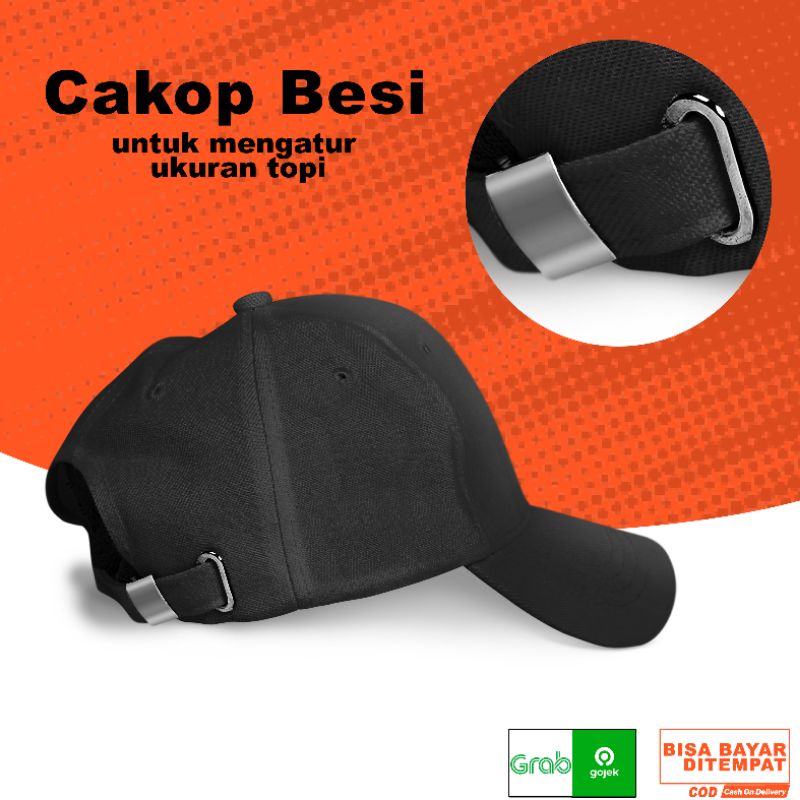 PREMIUM Topi polos hitam baseball distro berkualitas bahan twill pengait belakang cakop besi unisex