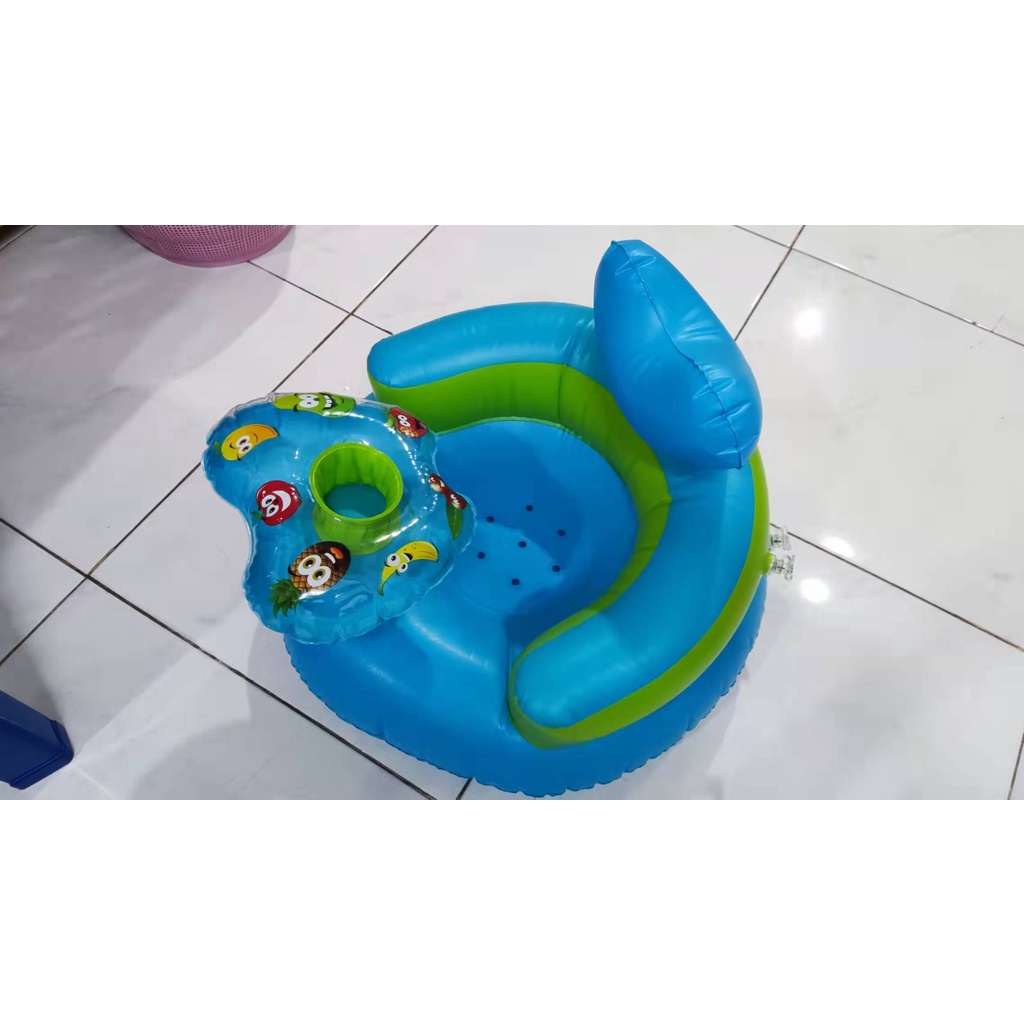 BABYGENIC MALLHUAYI MALL ready model apel warna biru sofa bayi / kursi bayi pompa untuk belajar duduk, makan, main dan mandi ada musik cocok untuk bayi 4 bulan - 3 tahun  [ gratis pompa ]