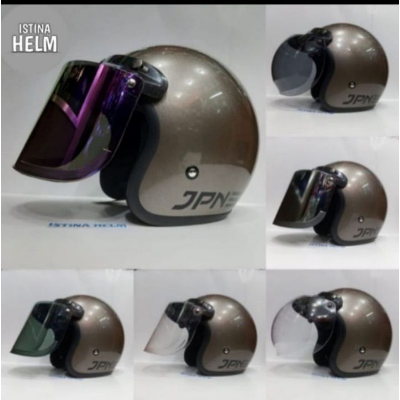 Helm JPN Abu Granito Metalik Set Kaca