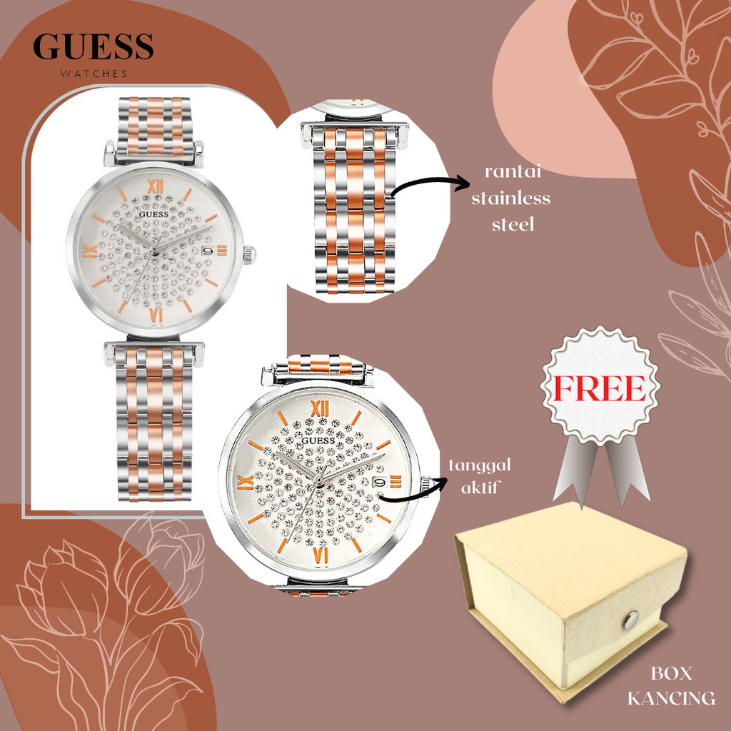 Jam Tangan Analog Wanita Guess Diamond Mode Bisnis Display Kuarsa Jam Wanita Tali Rantai Tahan Air