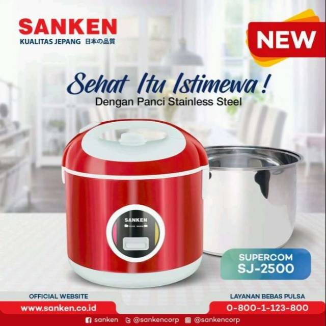 Sanken SJ2500 Magic Com 1.8 L Red SJ 2500 Rice Cooker Penanak Nasi