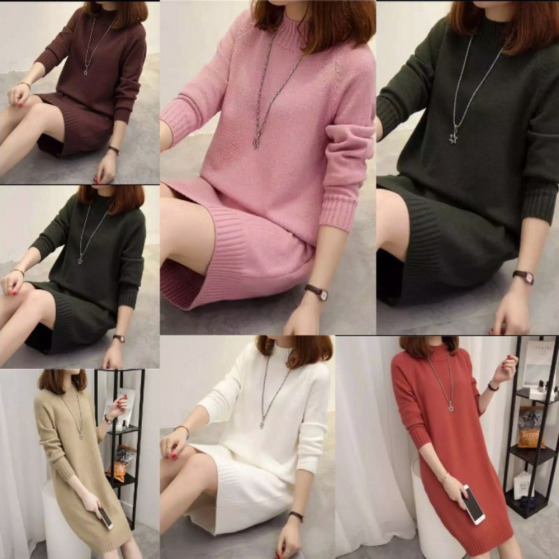 DRESS RAJUT WANITA LENGAN PANJANG CASUAL RAJUT WANITA KOREA SANTAI DRESS VEN 12