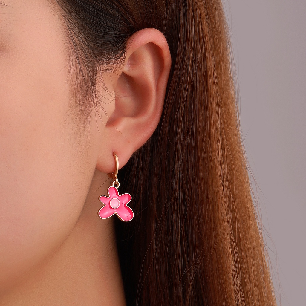 Ins red blogger's same color oil dripping irregular flower earrings, European and American fashion sweet girl style earrings