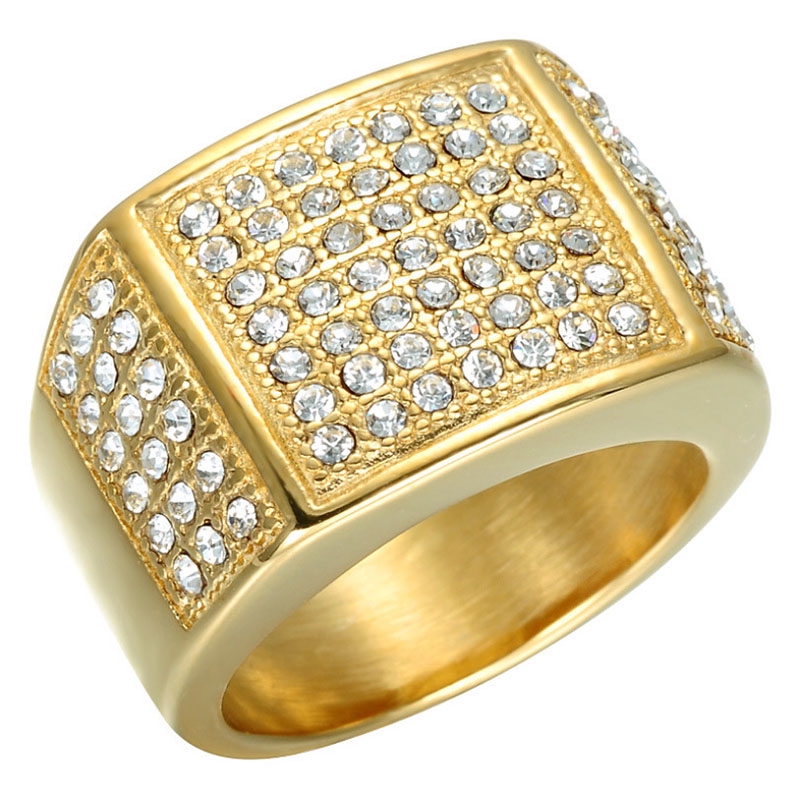 Pola Fashion Square Dengan Diamond Crystal Men's Alloy Ring