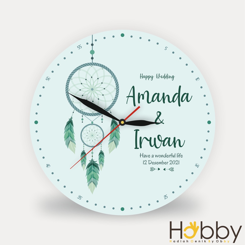 JAM DINDING KAYU CUSTOM NAMA TULISAN HADIAH NIKAHAN UNIK KADO WEDDING MEJA DUDUK GRADUATION AESTETIK