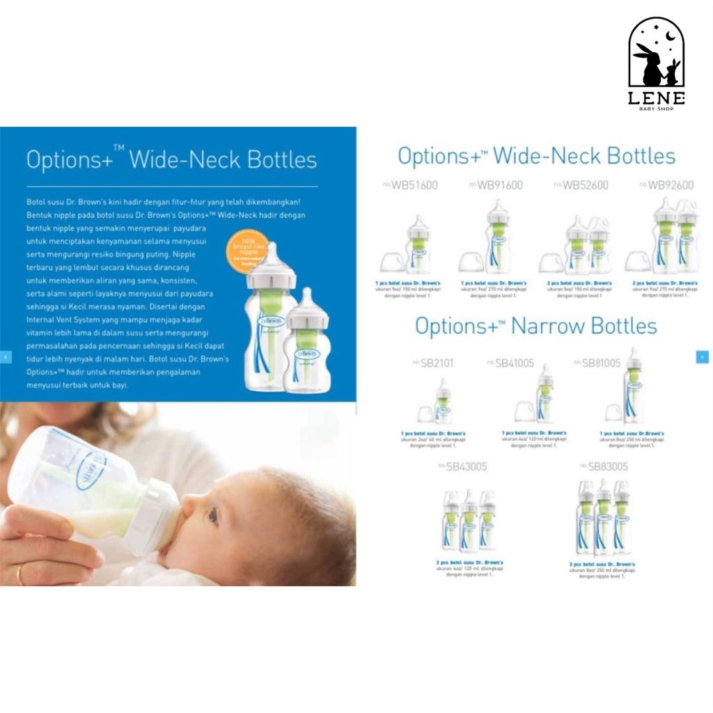 Dr. Brown's Narrow Neck Options+ Baby bottle - 1 Pack / Botol Susu DrBrown