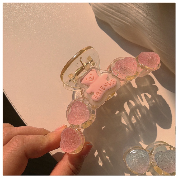 Jepit Rambut Bentuk Beruang Gummy Warna Pink Bahan Akrilik Gaya Korea Untuk Wanita