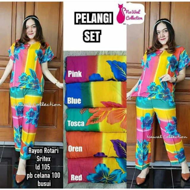 Setelan cp bunga pelangi grosir baju tidur lengan pendek Setelan cp bunga pelangi grosir baju tidur lengan pendek