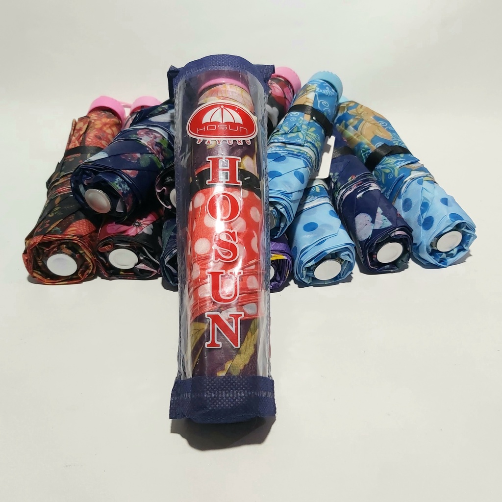 Payung Lipat Kuat Kokoh Murah Anti Angin Motif Variasi Kotak Kembang - Payung Lipat 3 Kecil Masuk Tas Simple