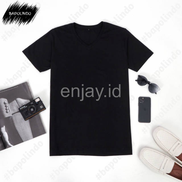 enjay.id - PREMIUM Kaos warna Hitam oblong ANTI BAKTERI Leher V neck lengan pendek Original