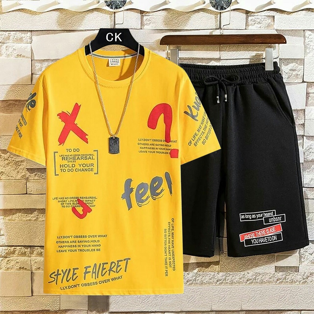 BISA COD// pakaian pria terbaru size L,XL baju&amp;celana 1 stel fashion pria keren stelan pria terlaris stelan fee - panteloni