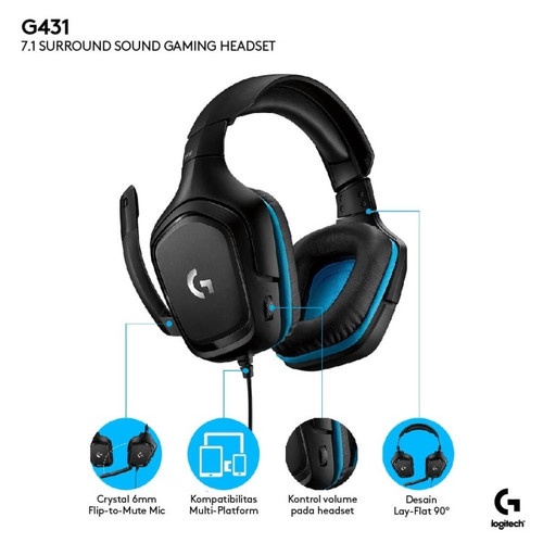 Headset Gaming Logitech G431 7.1 Surround Gaming