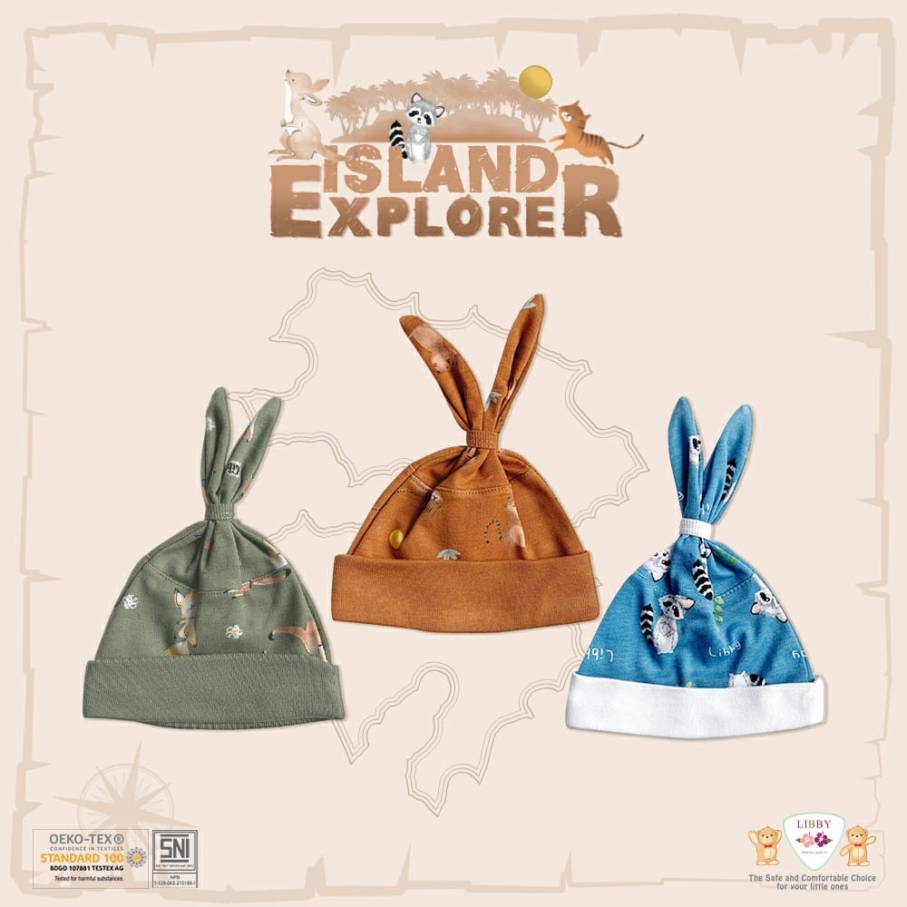 Libby Topi Kelinci 1 pcs - Topi Bayi Island Explorer-Brick Cats