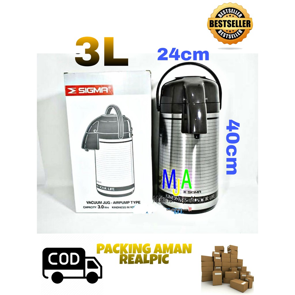 ( BISA COD ) PROMO SIGMA PNS-300K Termos Vacuum Jug Stainless Steel Air pump 3L Termos Pencet