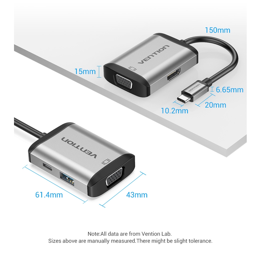 Vention Usb C Ke Hdmi Vga Adapter Usb C Hub Dengan 4k Hdmi 1080p Vga Usb 3.0 Pd Charging Port