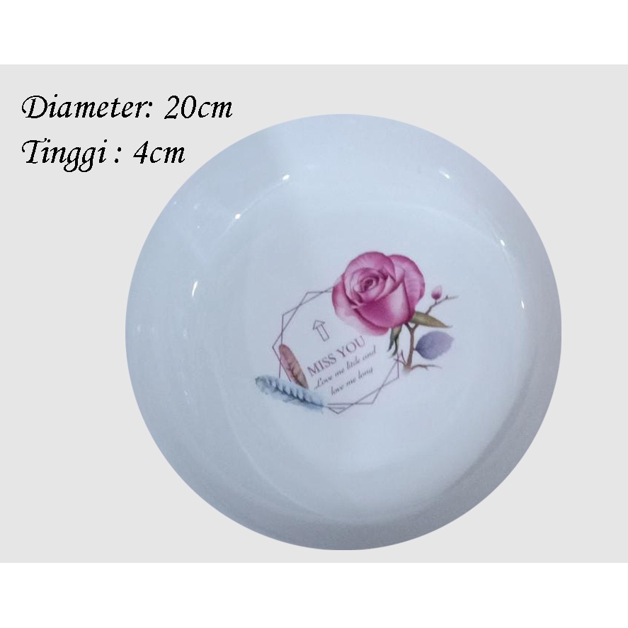Piring Keramik Korea Motif Nanas/Strawberry/Pohon/Bunga Rose Pink Variasi 20cm-PRGMISSYOU20CM