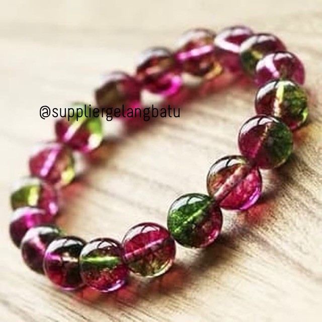 Gelang Batu Natural Water Melon Quartz 10mm - Original Stone kuarsa aksesoris fashionita pria wanita