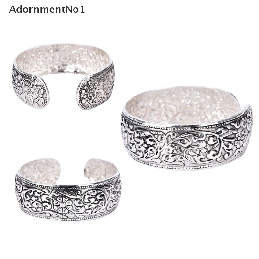 (AdornmentNo1) Gelang Bangle Cuff Silver Tibet Motif Ukiran Bunga Untuk Wanita