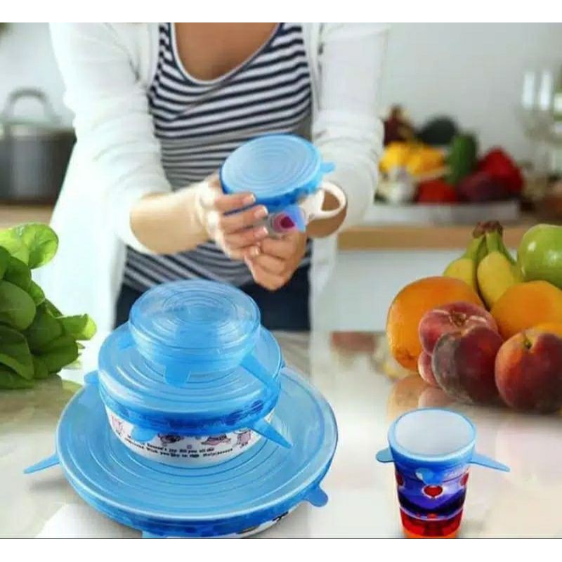 Karet Penutup Makanan buah buah silicon 6 in 1 Stretch Bowl Cover Lid Silicone Food Cover +