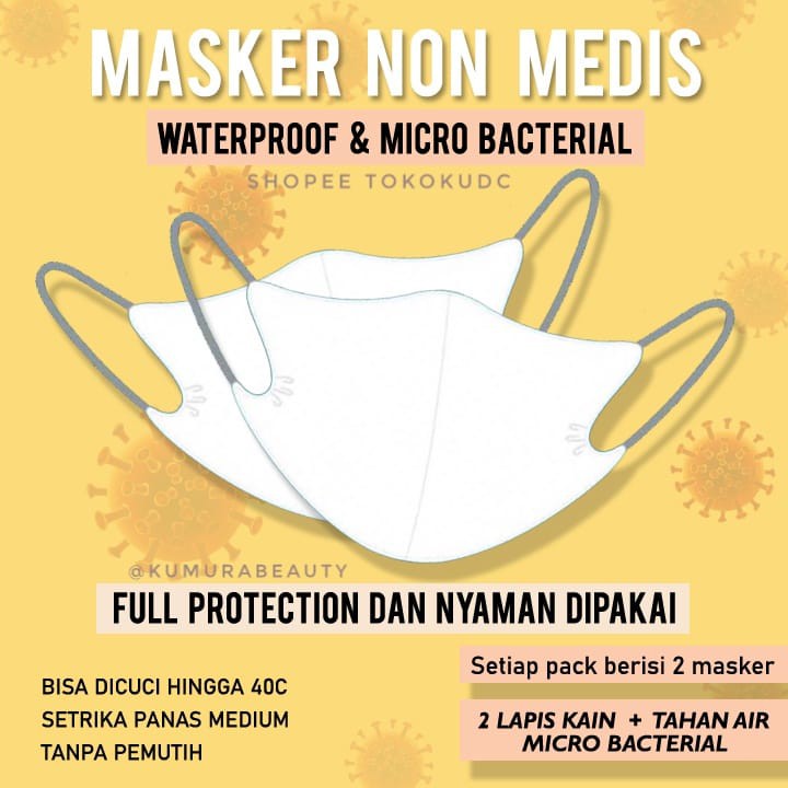 2PCS MASKER NON MEDIS PUTIH ISI 2PCS MASKER WAJAH REUSABLE MASK TOKOKUDC