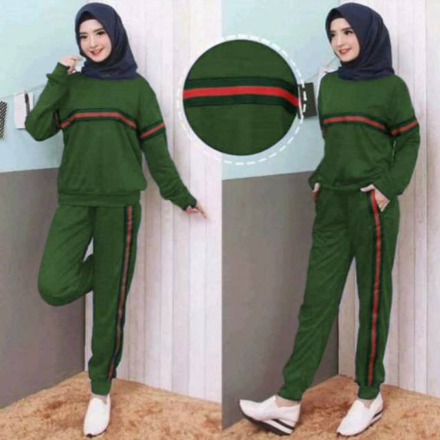 Set Training Garis XL XXL, Stelan Olahraga Jumbo, Training Jumbo, Kaos Olahraga Wanita