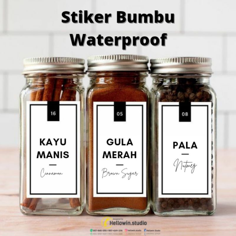Stiker Bumbu Dapur Waterproof  Lengkap 2 Bahasa Aesthetic
